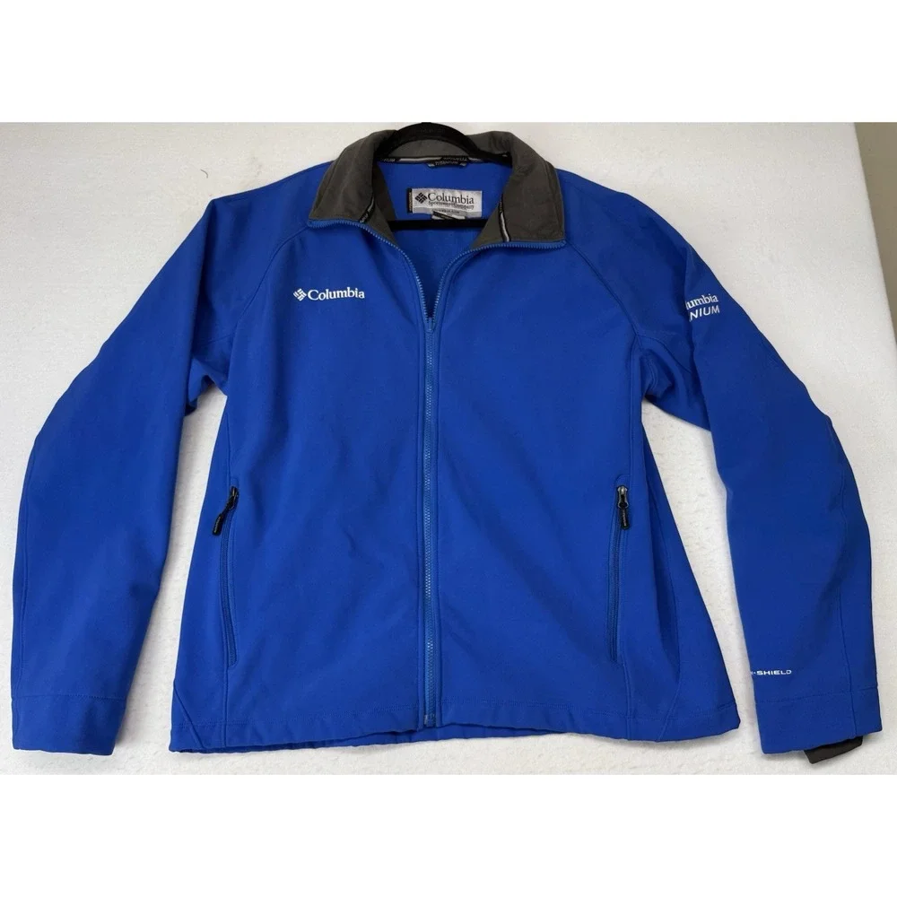 Columbia Titanium Series Blue Softshell Jacket Mens XL Full Zip Fleece Lined